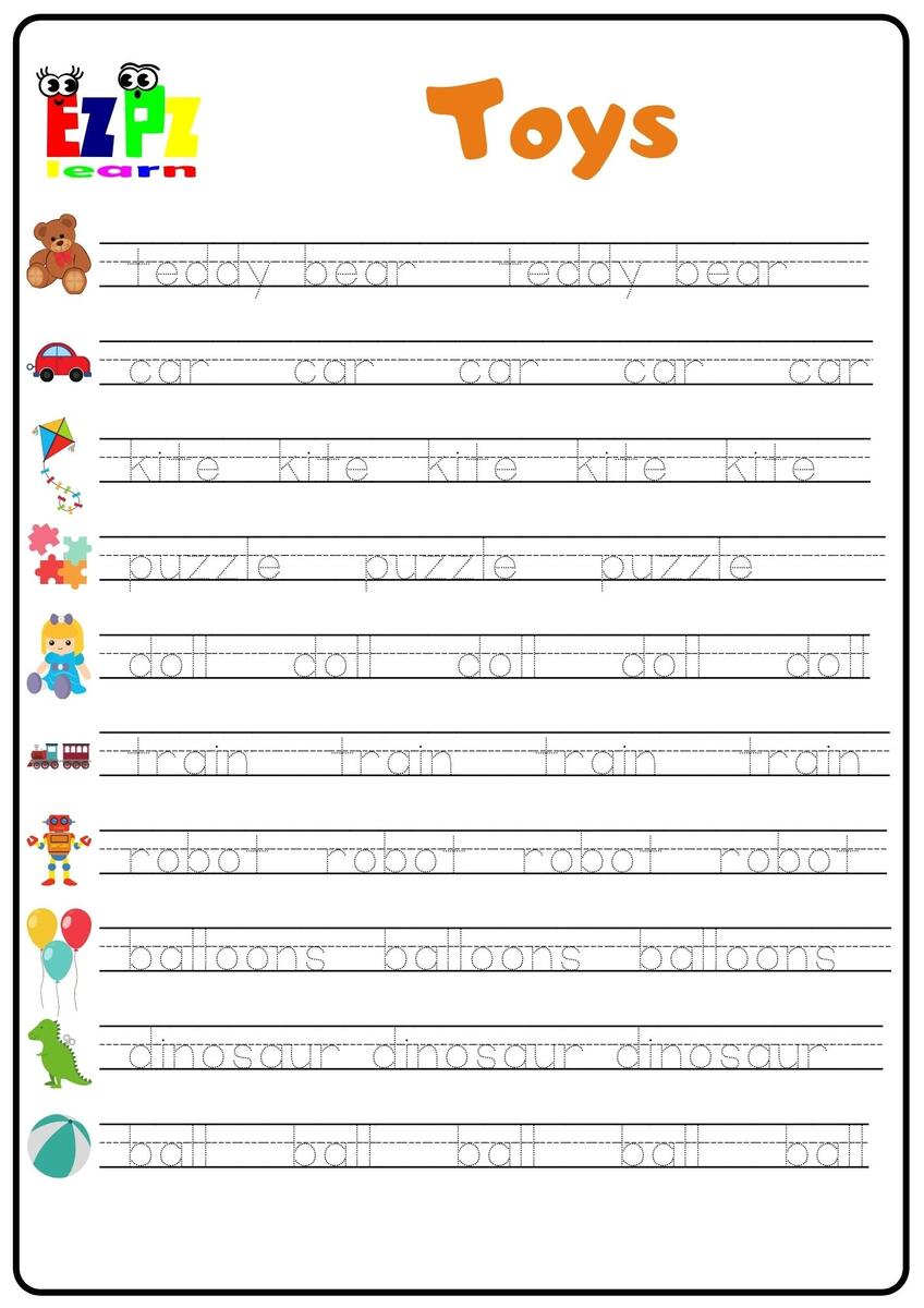 Toys Word Tracing Worksheet Ezpzlearn Toys Word Tracing Worksheet Ezpzlearn