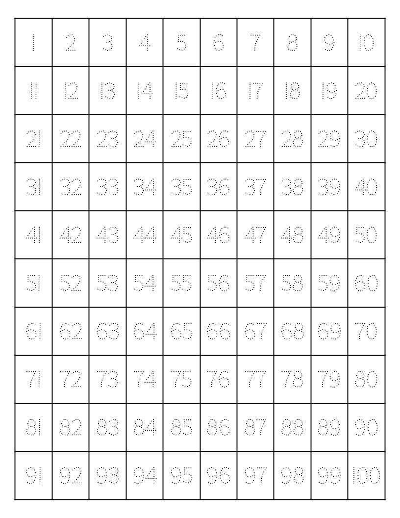 Trace Numbers 1 100 Chart Printable Math Worksheet PDF Etsy