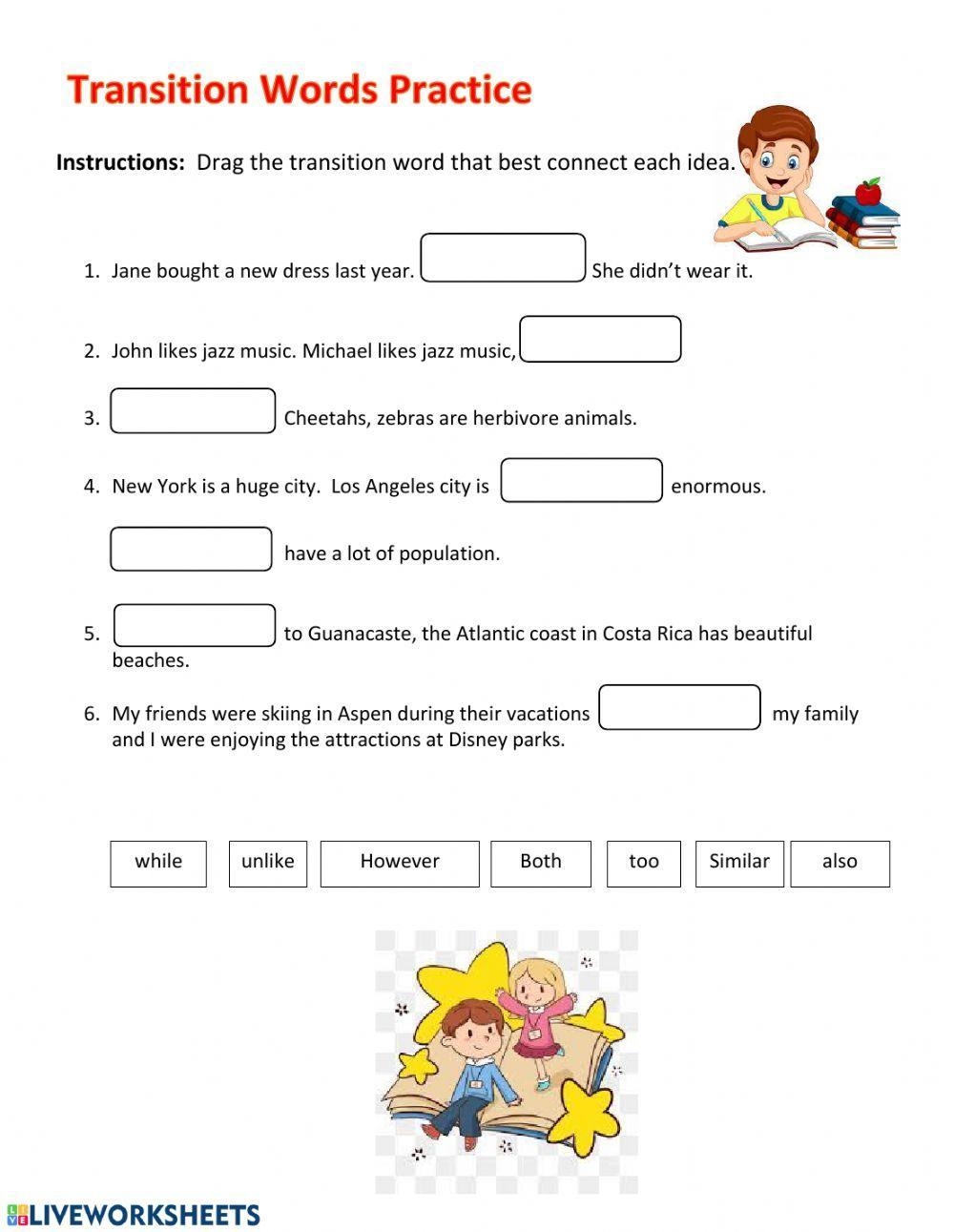 Transition Words Worksheet Practice Exercises For Effective Writing