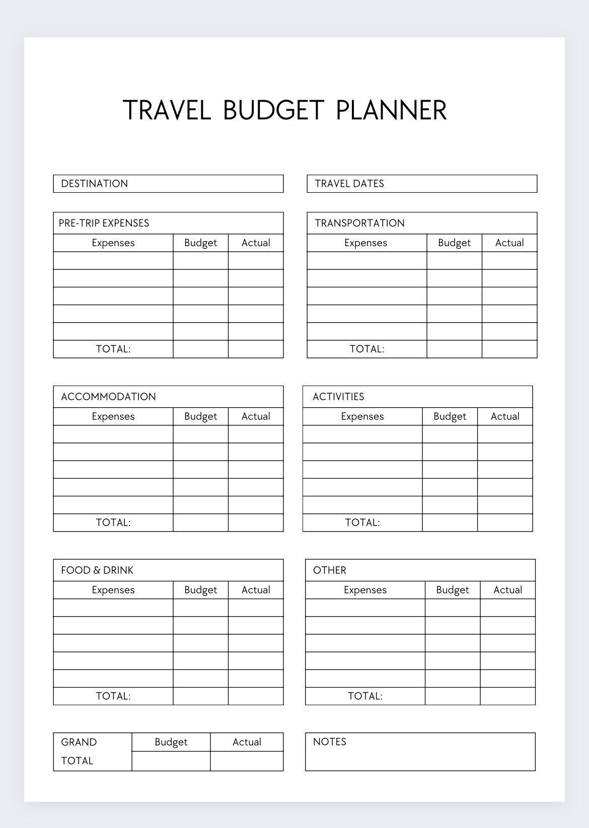 Travel Budget Planner Vacation Expense Tracker Printable PDF Etsy Israel