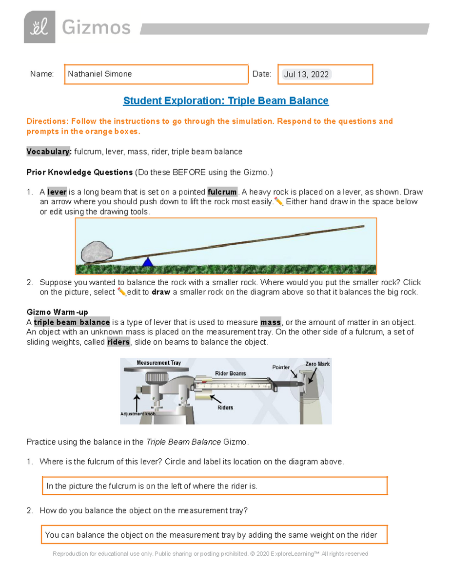 Calculating The Mass Of An Object Using The Triple Beam Balance Worksheets Library