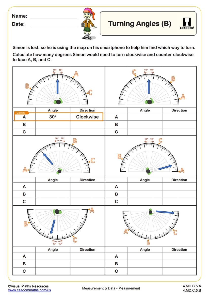 Turning Angles B Fun And Engaging 4th Grade PDF Worksheets Cazoom Math