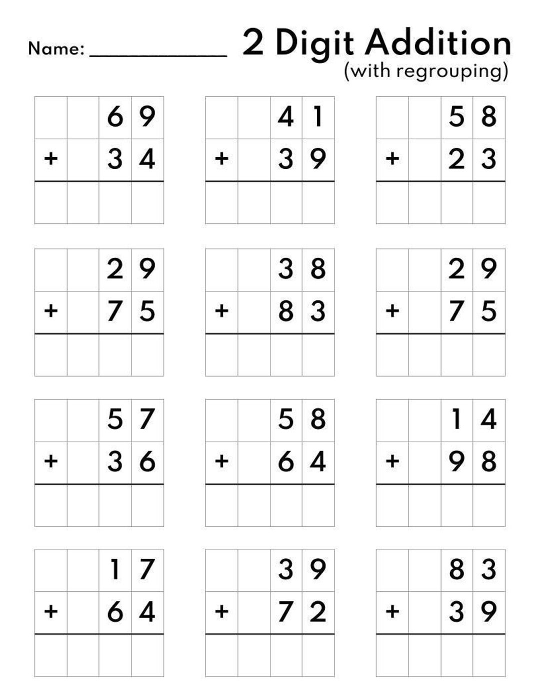 Two Digit Addition Worksheets 1st 2nd Grade Math Printable PDF Etsy Two Digit Addition Worksheets 1st 2nd Grade Math Printable PDF Etsy