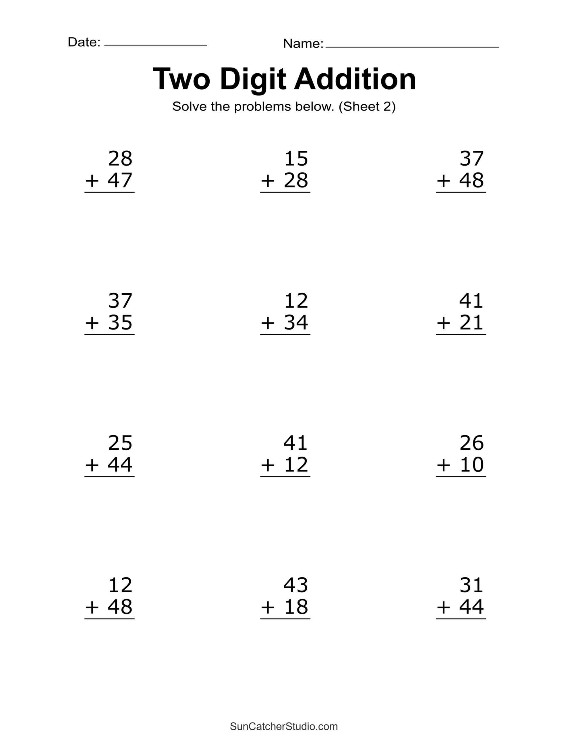 Two Digit Addition Worksheets Printable 2 Digit Problems Free Printables Lettering SVG Files Tools Apps FREE Printable 2 Digit Addition Worksheets With Without Regrouping