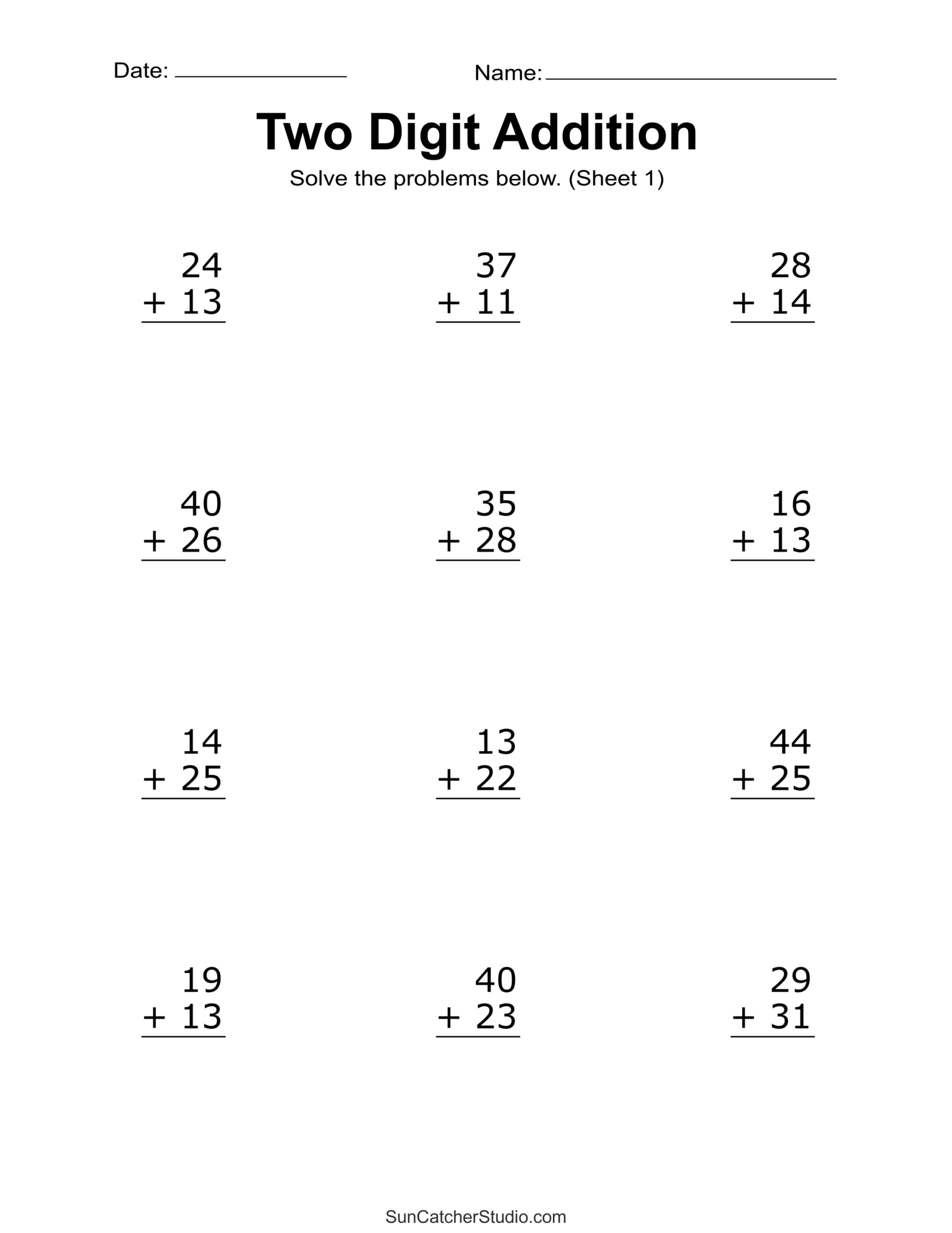 Two Digit Addition Worksheets Printable 2 Digit Problems Free Printables Lettering SVG Files Tools Apps 11 Printable Double Digit Addition Worksheets Numbers 10 20 Grades 1st And 2nd Etsy