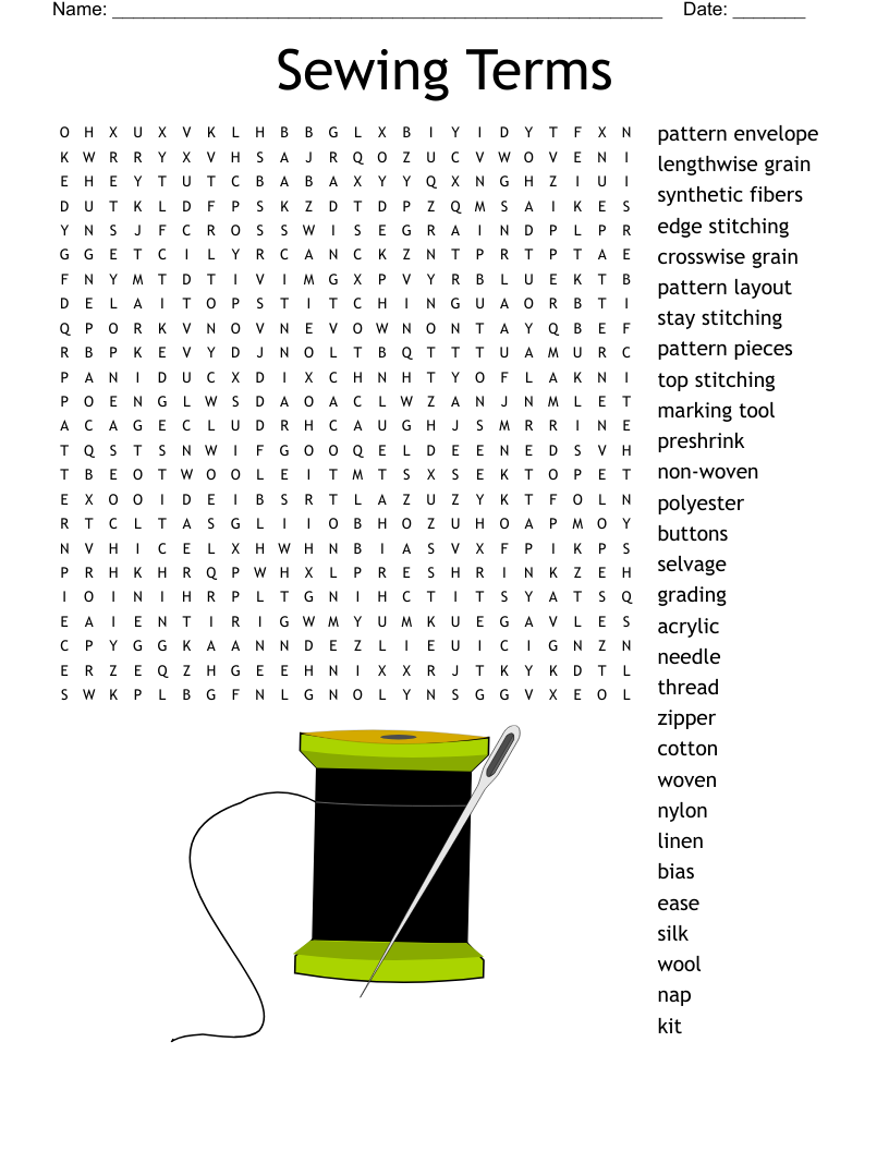 Unit 7 Sewing Basics Vocabulary Quiz Worksheet WordMint Free Printable Sewing Word Search