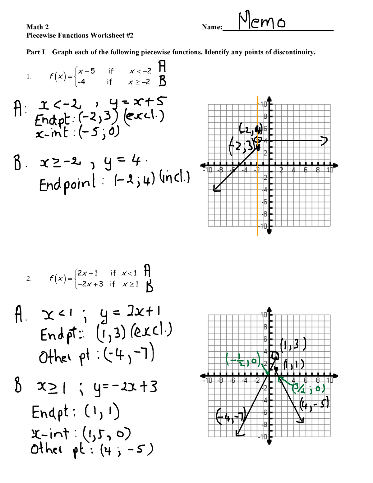 Free Printable Evaluating Piecewise Functions Worksheets Worksheets Library