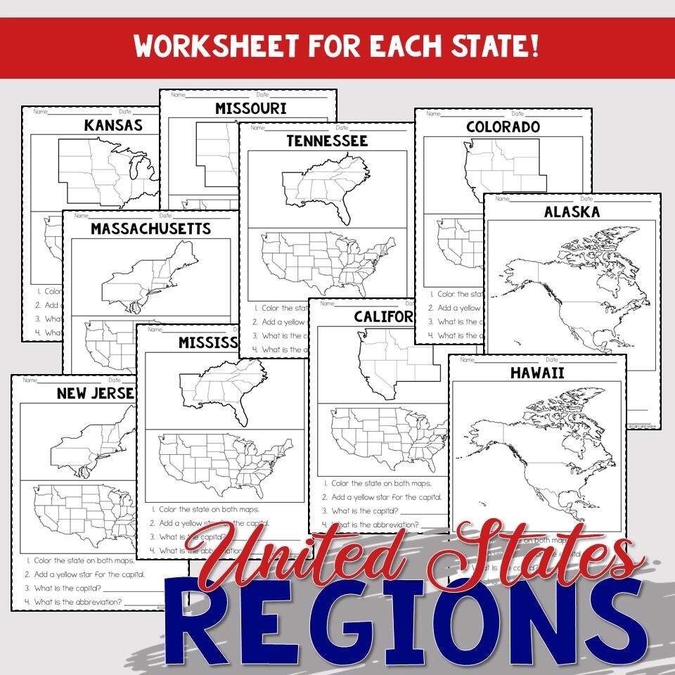 Printable 5 Regions Of The United States Worksheets For Kids