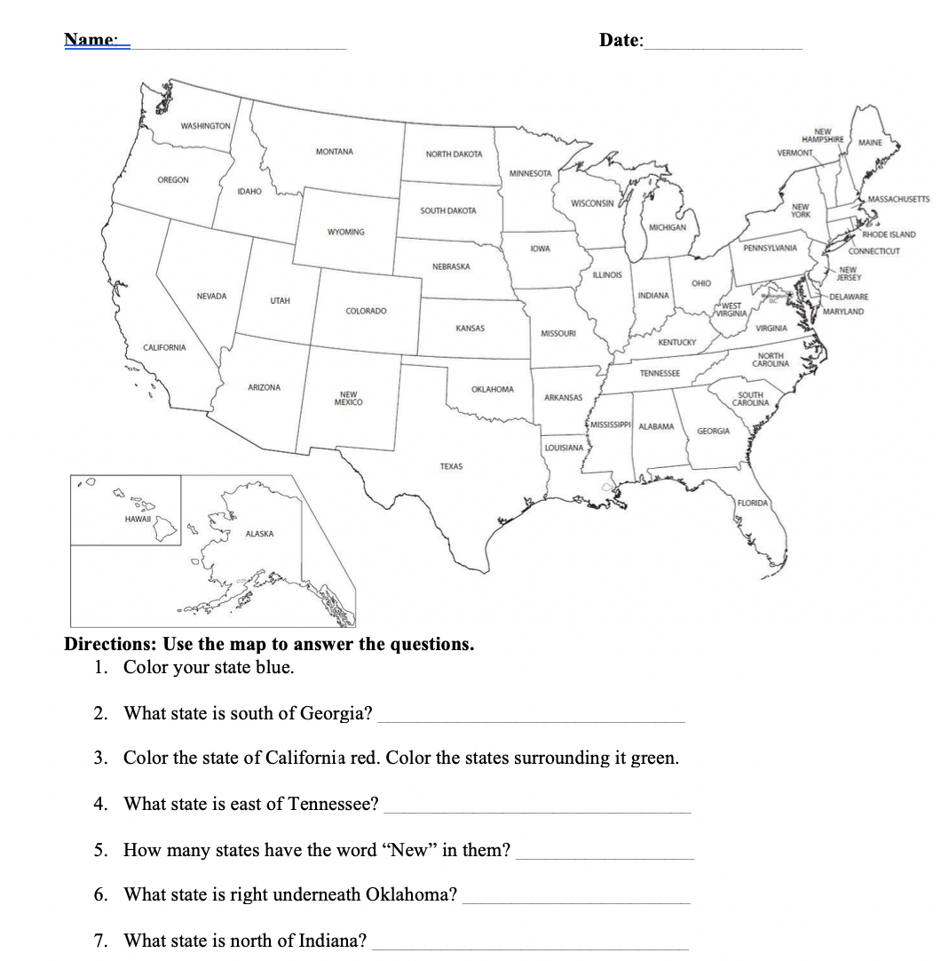 US Geography Color Name States Worksheet Made By Teachers Free Printable Maps Of The United States Bundle
