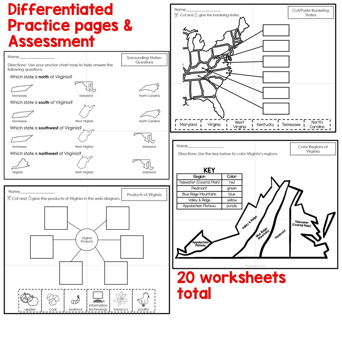 VA Geography Virginia Studies Adapted Social Studies Made By Teachers Virginia Regions Templates