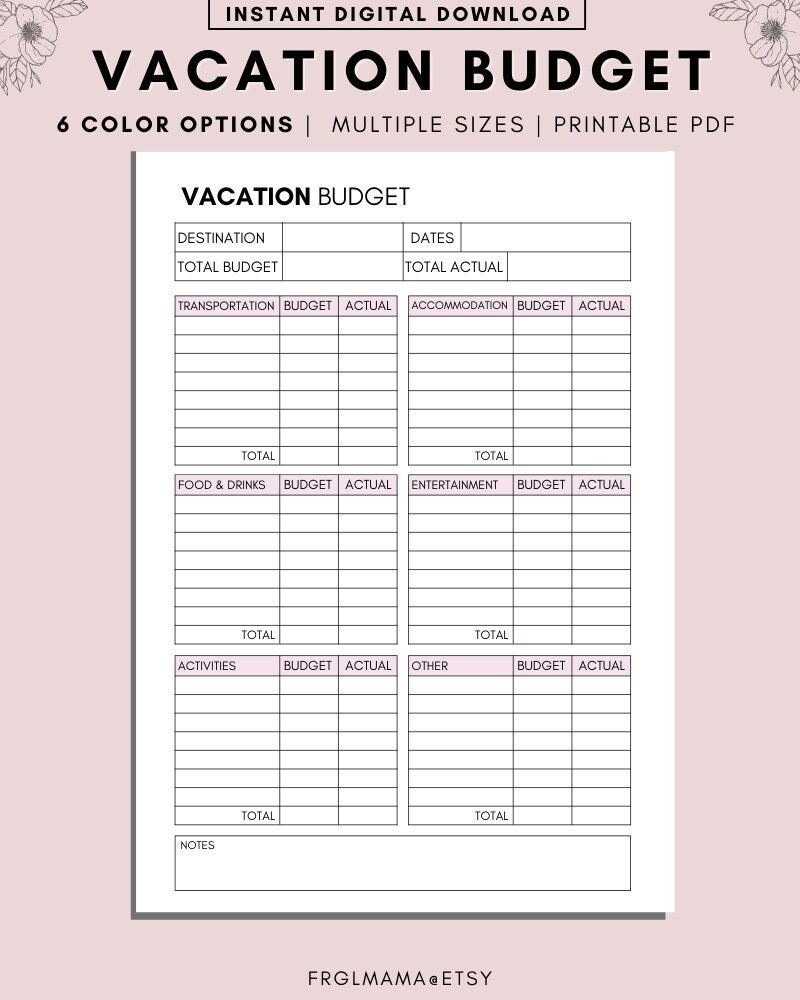 Vacation Budget Planner Printable A4 A5 Letter PDF Digital Download Etsy