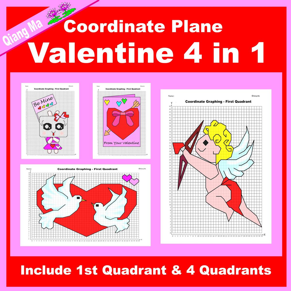 Valentine Coordinate Plane Graphing Picture Valentine Bundle 4 In 1 Made By Teachers