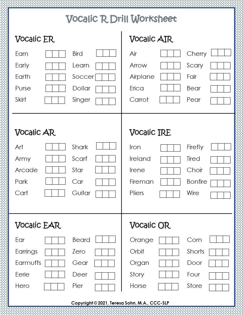 Vocalic R Articulation Worksheets Worksheets Library