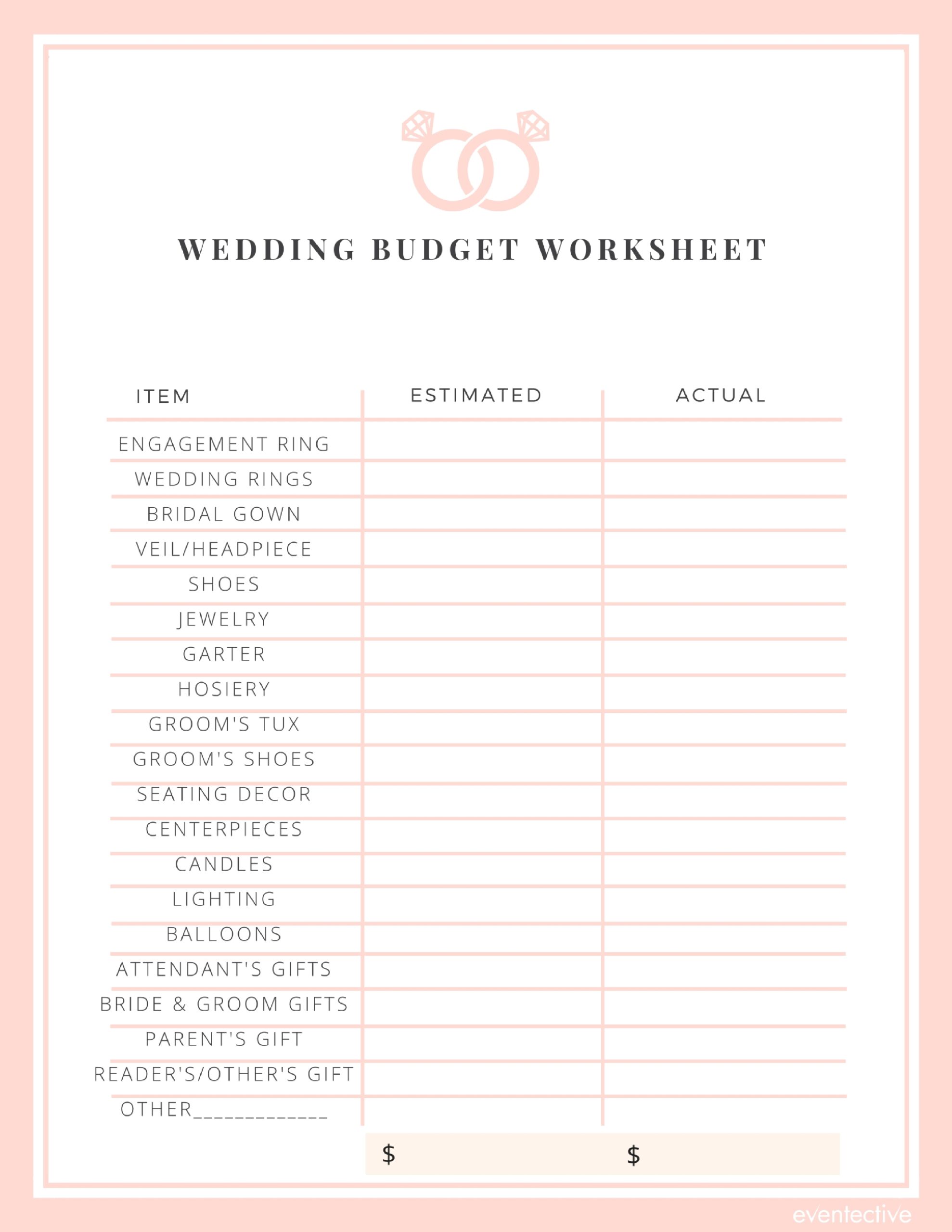 Download Printable Wedding Budget Template Original PDF