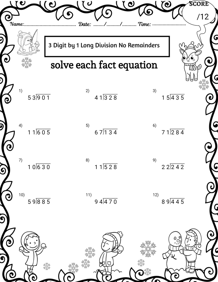 Winter 3 Digit By 2 Digit Long Division Worksheets No Remainders Made By Teachers