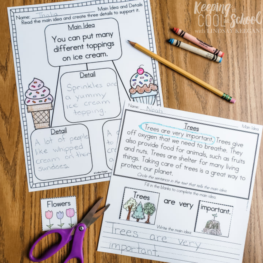 Worksheets For Main Idea And Supporting Details That Work Keeping It Cool At School Main Idea Vs Details Worksheets Post 2 Squarehead Teachers
