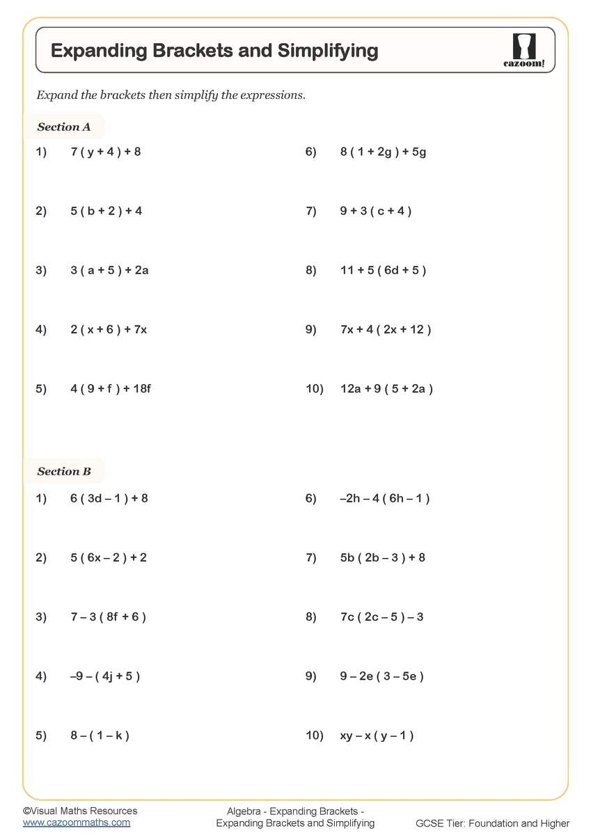 Year 10 Expanding Brackets Worksheets PDF Printable Worksheets Edia AI Platform For Student Outcomes